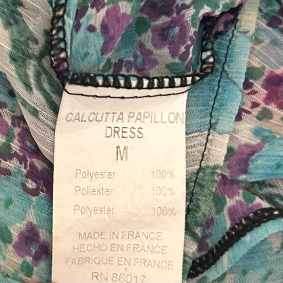 Vintage Y2K Bebe Dress Calcutta SHEER Blue Black Patchwork Floral Fairy Kaftan - Picture 5 of 10